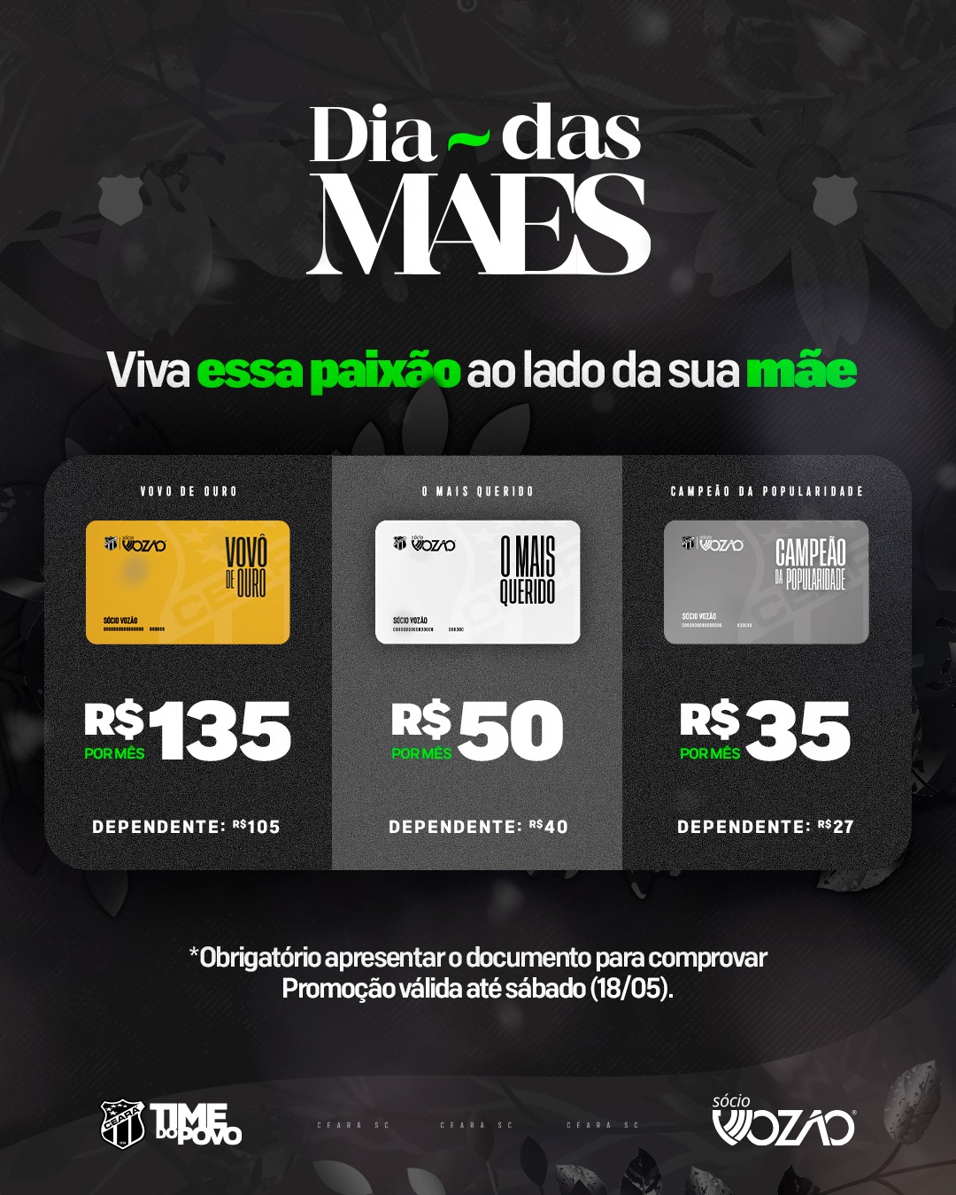 Sócio Vozão preparou a promoção especial para o Dia das Mães em três categorias de planos