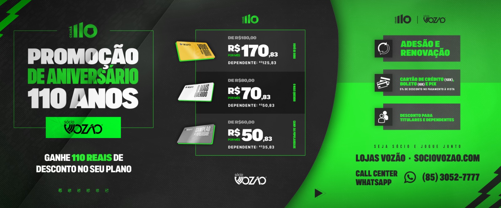 Com descontos de 110 reais, Sócio Vozão lança promoção em alusão ao aniversário do Mais Querido