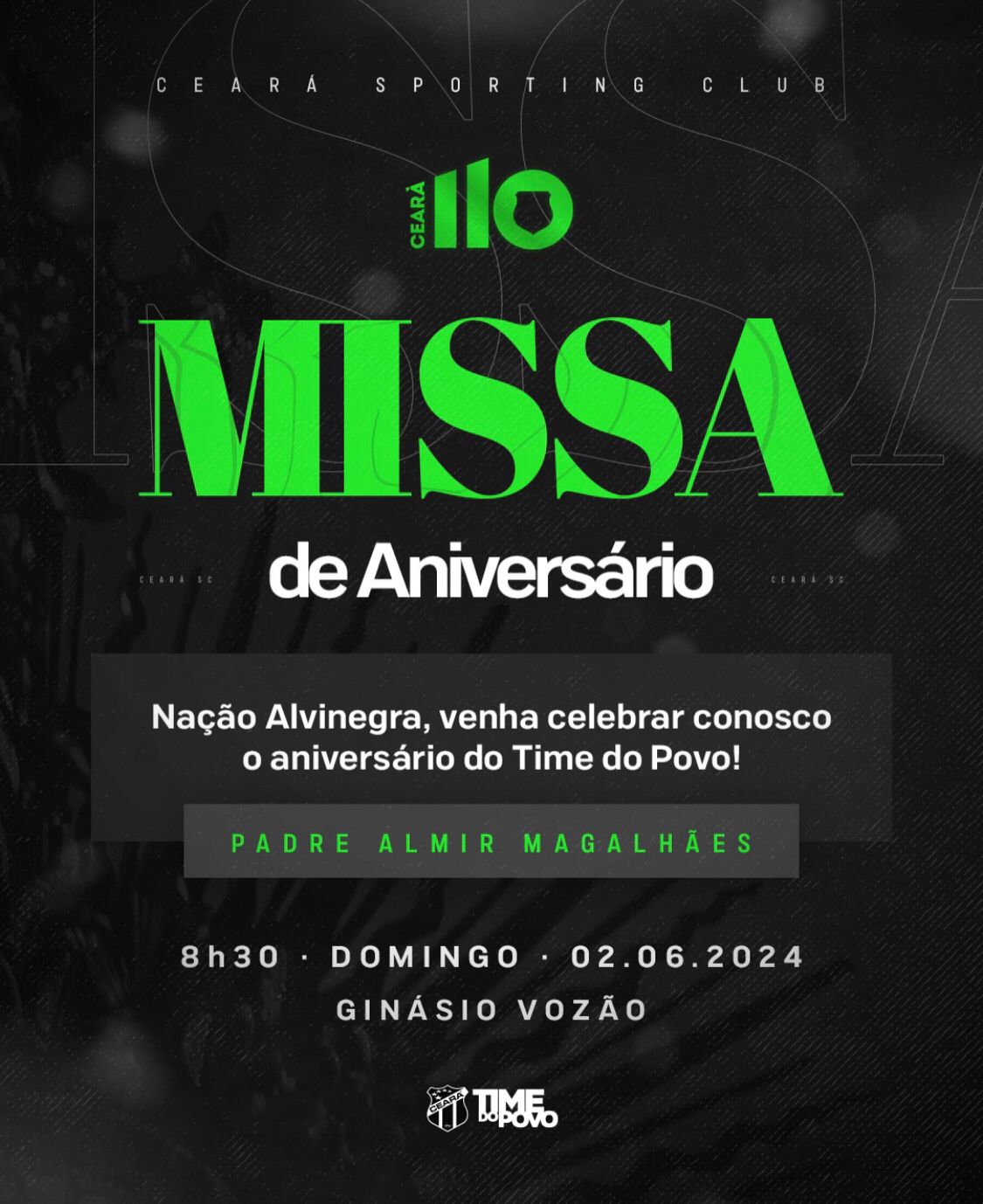 Missa em Ação de Graças ao aniversário do Mais Querido acontece neste domingo (02), em Porangabuçu