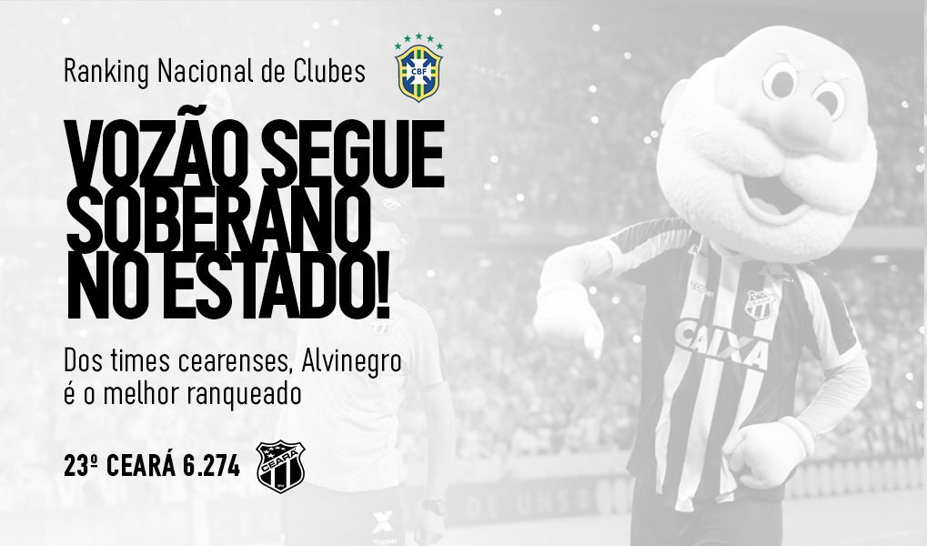 Em ranking atualizado da CBF, Vozão segue soberano no estado