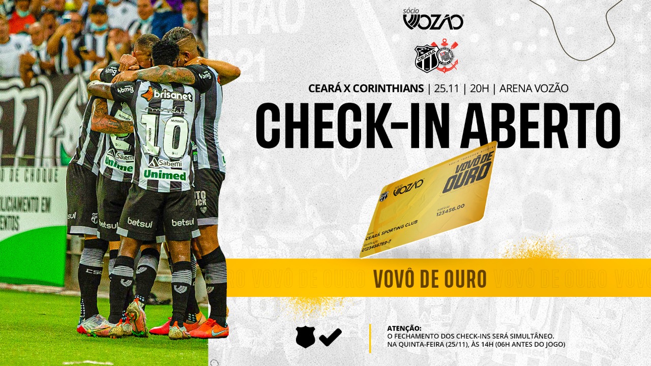 Sócio Vozão: Ceará libera abertura de check-in para o duelo diante do Corinthians