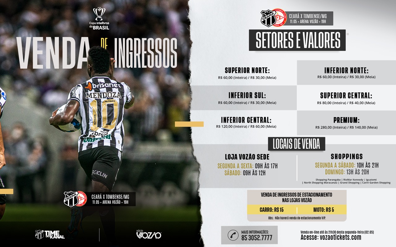 Copa do Brasil: Venda de ingressos iniciada para Ceará x Tombense