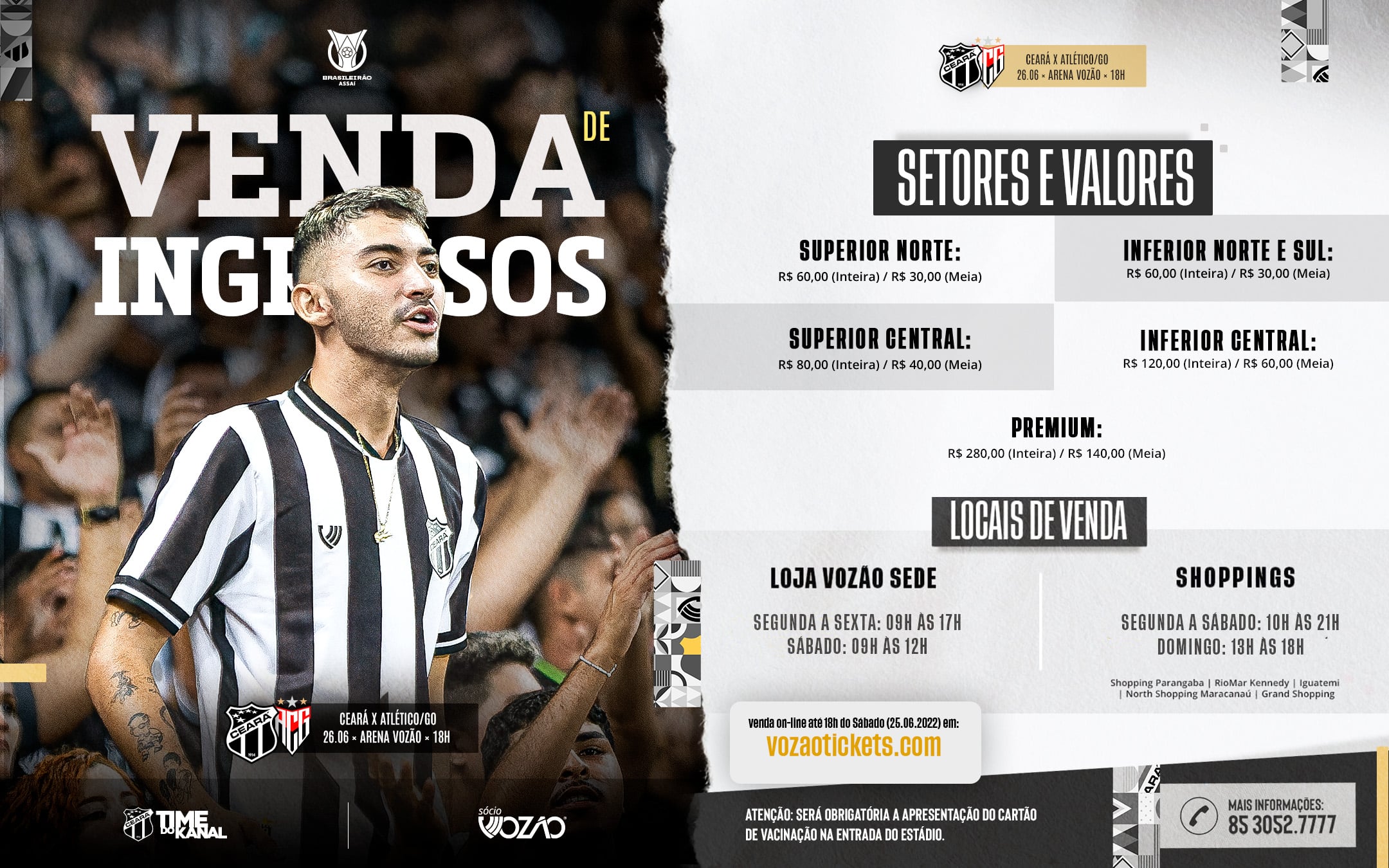 Brasileirão: Ingressos para Ceará x Atlético-GO iniciam nesta sexta-feira, 24