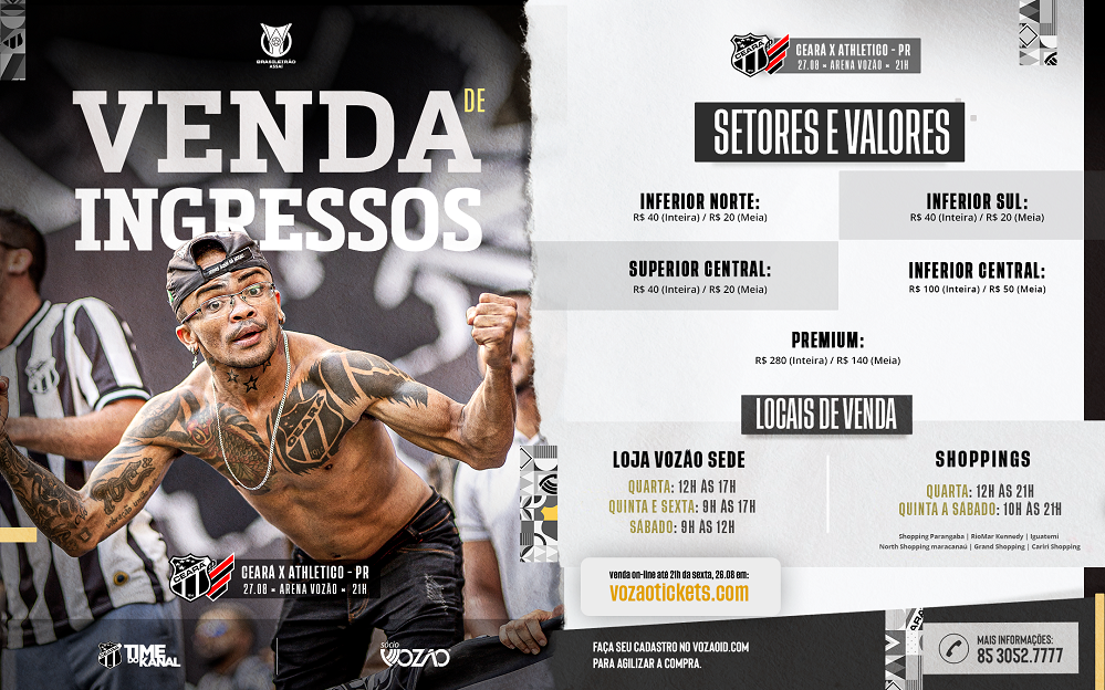 Brasileirão: Check-in e venda de ingressos iniciados para o duelo entre Ceará x Athletico
